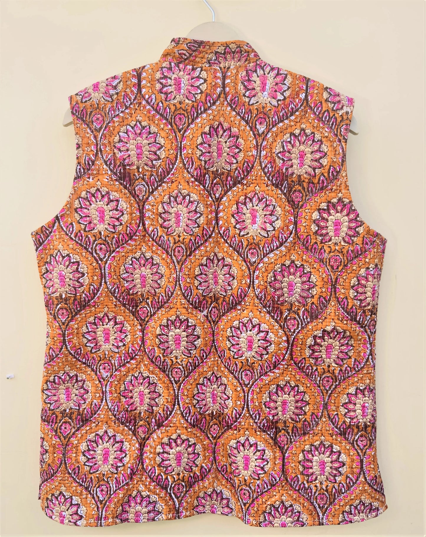 Reversible Sleeveless Quilted Winter Jacket for Women | Cotton Waistcoat with Vintage Ethnic Handblock Print | Lightweight Warm Outerwear