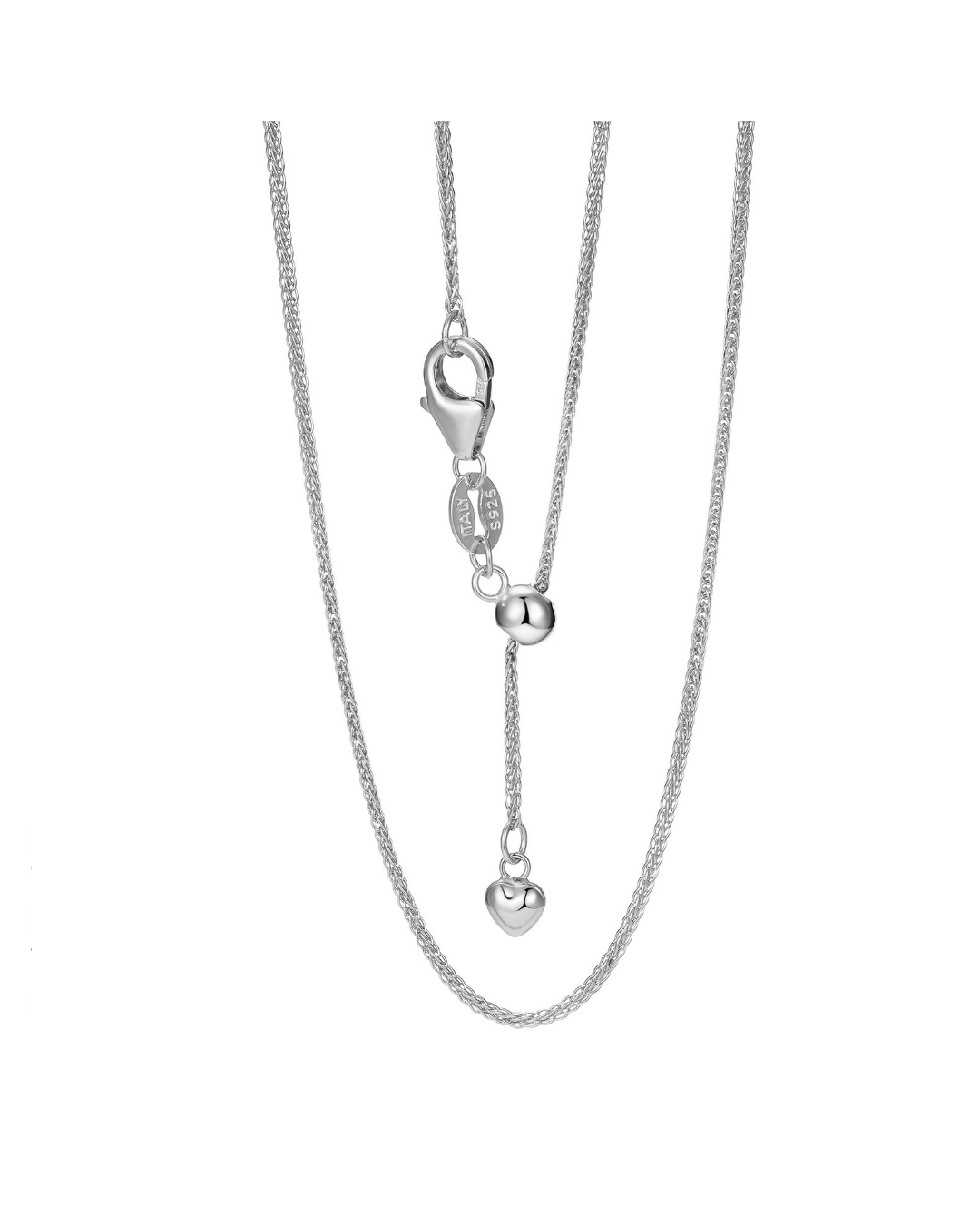 MEROSSI 925 Sterling Silver Heart Pin Necklace | Adjustable Italian Link Chain