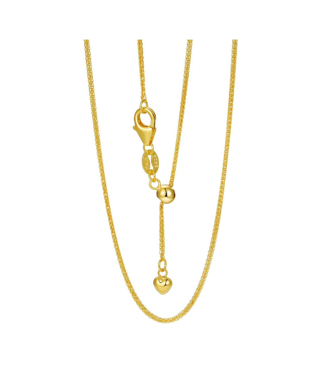 MEROSSI 925 Sterling Silver Heart Pin Necklace | Adjustable Italian Link Chain
