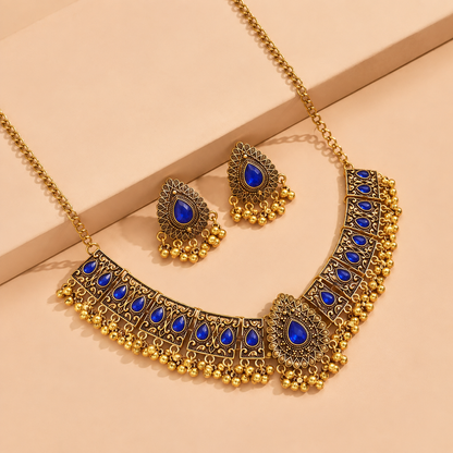 Indian Crystal Temple Choker Necklace & Earrings | Bridal Jewelry