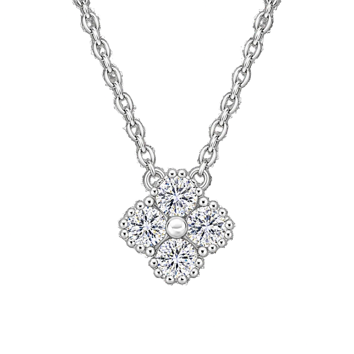 925 Sterling Silver Moissanite Lucky Flower Necklace | MEROSSI