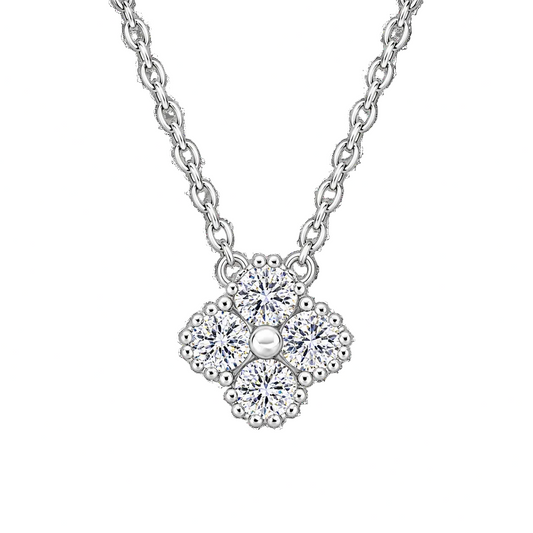 925 Sterling Silver Moissanite Lucky Flower Necklace | MEROSSI
