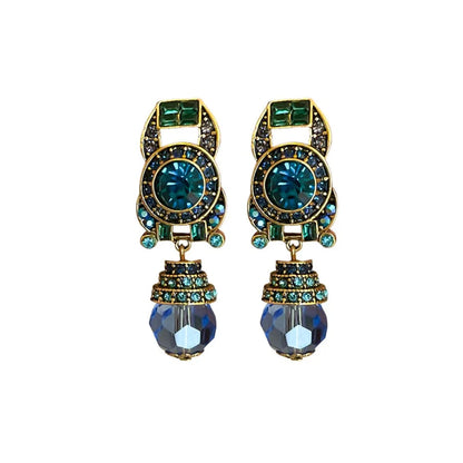 Blue Crystal Rhinestone Clip-On Earrings for Women | Vintage Statement Jewelry