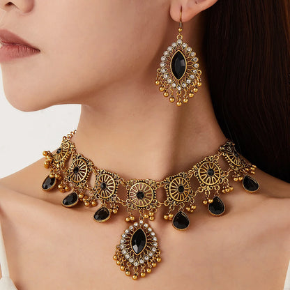 Vintage Indian Ethnic Jewelry Set | Crystal Water Drop Necklace & Earrings