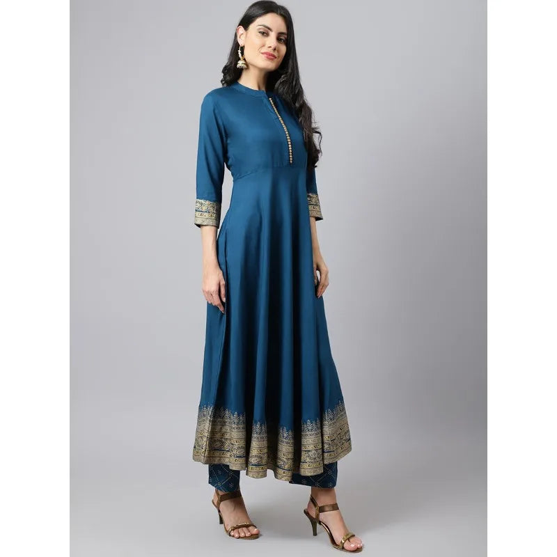 Blue Printed 3-Piece Kurta Set for Women | Cotton Silk Indian Ethnic Wear