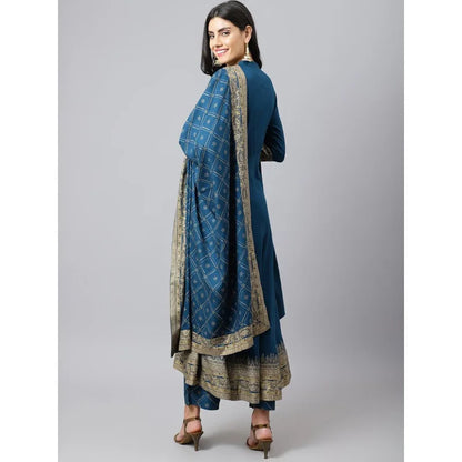 Blue Printed 3-Piece Kurta Set for Women | Cotton Silk Indian Ethnic Wear