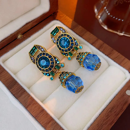Blue Crystal Rhinestone Clip-On Earrings for Women | Vintage Statement Jewelry