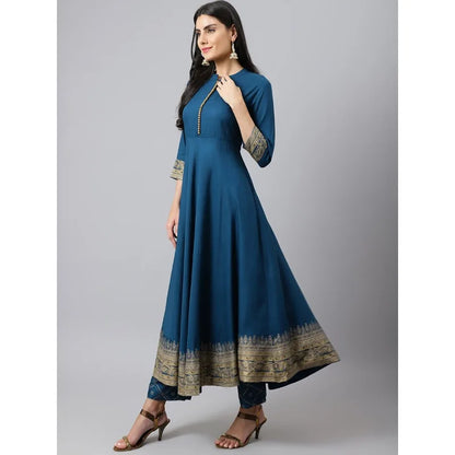 Blue Printed 3-Piece Kurta Set for Women | Cotton Silk Indian Ethnic Wear