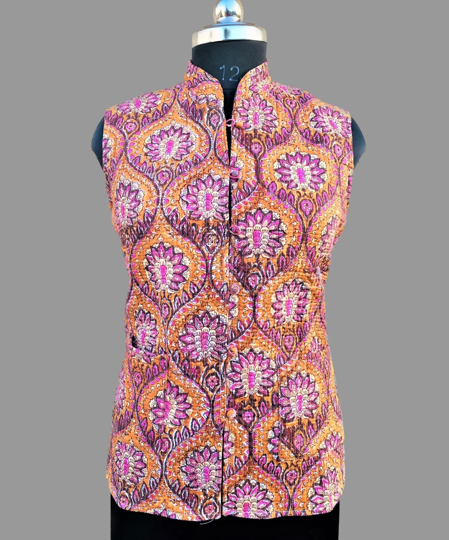 Reversible Sleeveless Quilted Winter Jacket for Women | Cotton Waistcoat with Vintage Ethnic Handblock Print | Lightweight Warm Outerwear