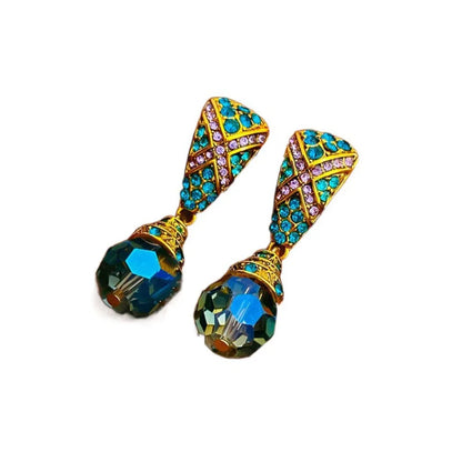 Blue Crystal Rhinestone Clip-On Earrings for Women | Vintage Statement Jewelry