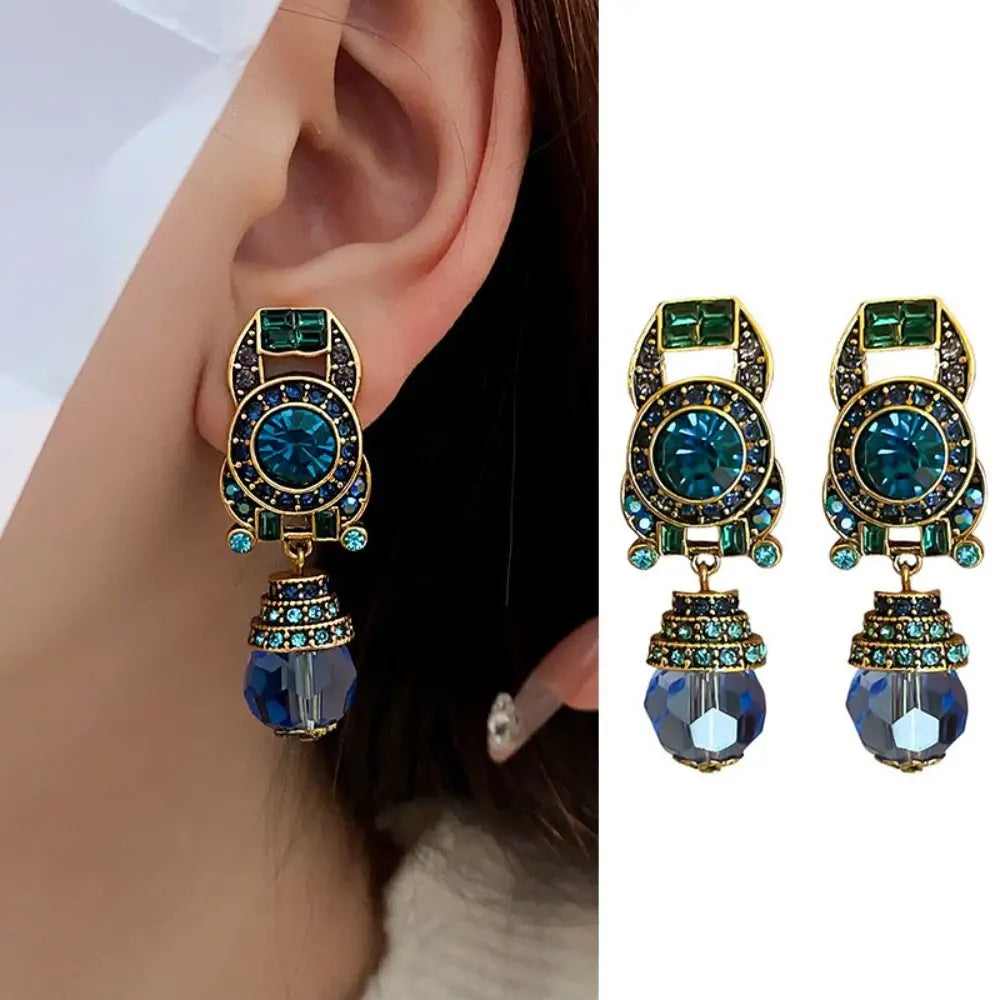 Blue Crystal Rhinestone Clip-On Earrings for Women | Vintage Statement Jewelry