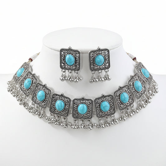 Vintage Indian Jewelry Set | Colorful Necklace & Earrings