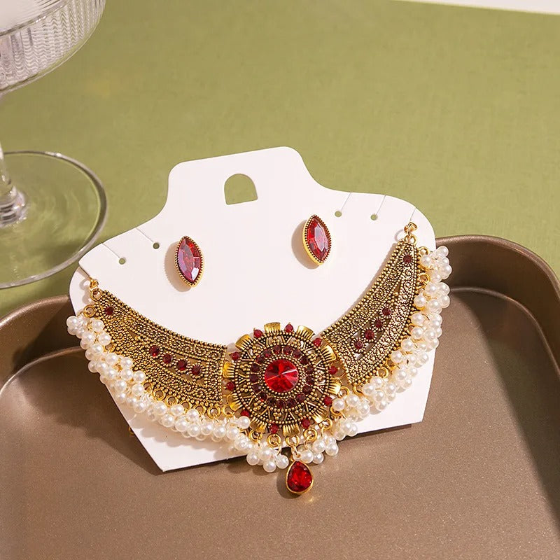 Luxury Crystal Wedding Jewelry Set | Gold Necklace & Earrings