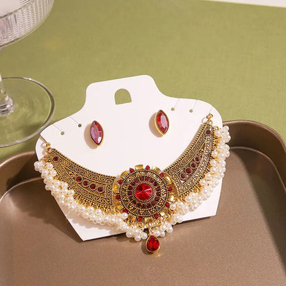 Luxury Crystal Wedding Jewelry Set | Gold Necklace & Earrings