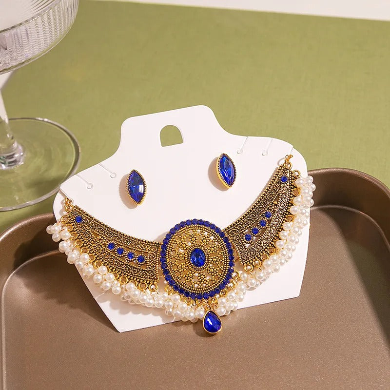 Luxury Crystal Wedding Jewelry Set | Gold Necklace & Earrings