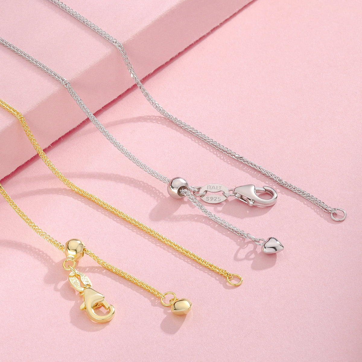 MEROSSI 925 Sterling Silver Heart Pin Necklace | Adjustable Italian Link Chain