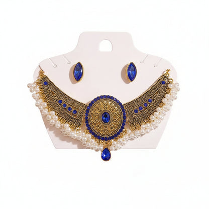 Luxury Crystal Wedding Jewelry Set | Gold Necklace & Earrings