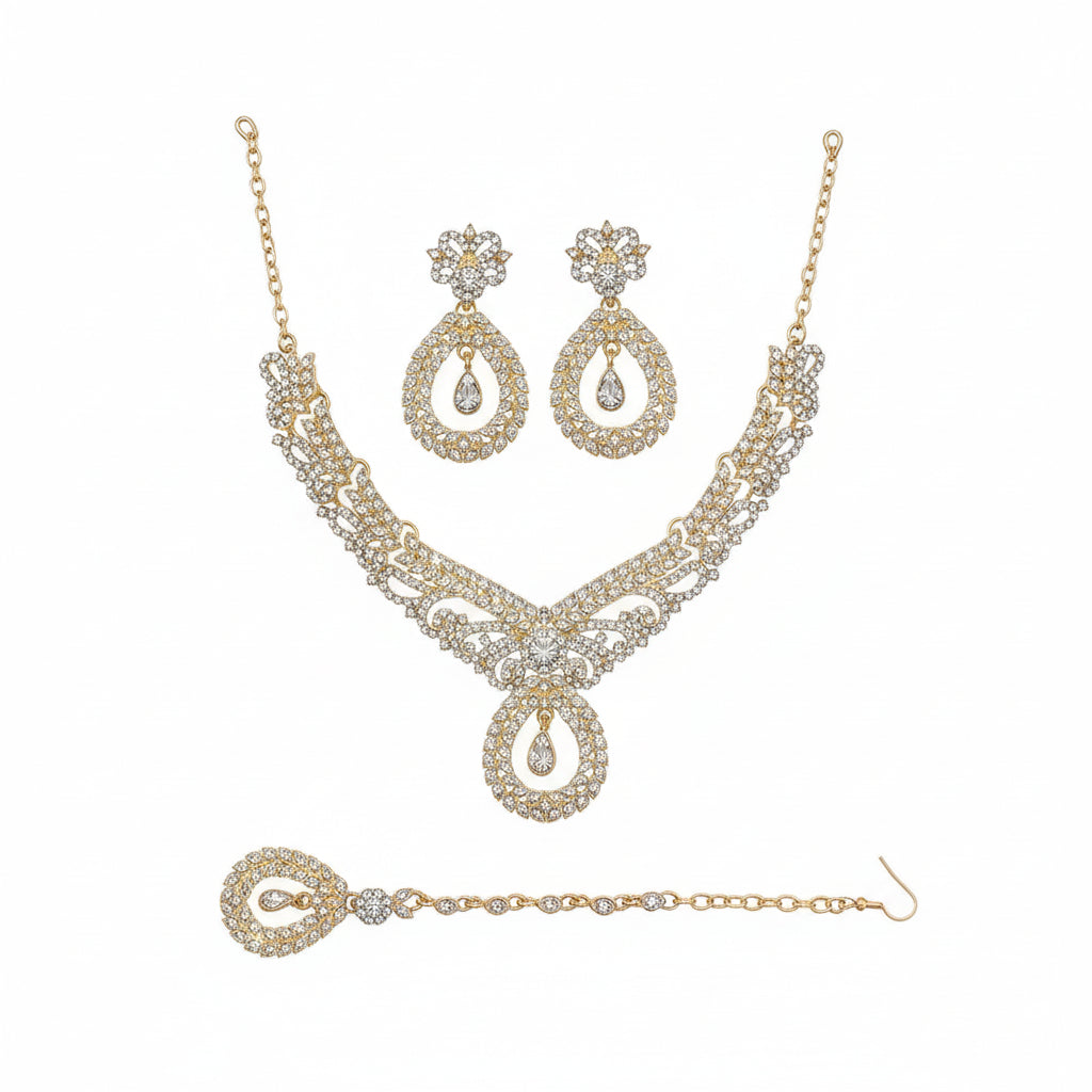 Indian Maang Tikka Bridal Jewelry Set | Choker Necklace & Earrings