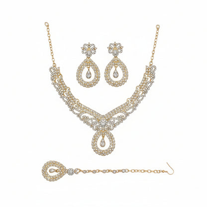 Indian Maang Tikka Bridal Jewelry Set | Choker Necklace & Earrings