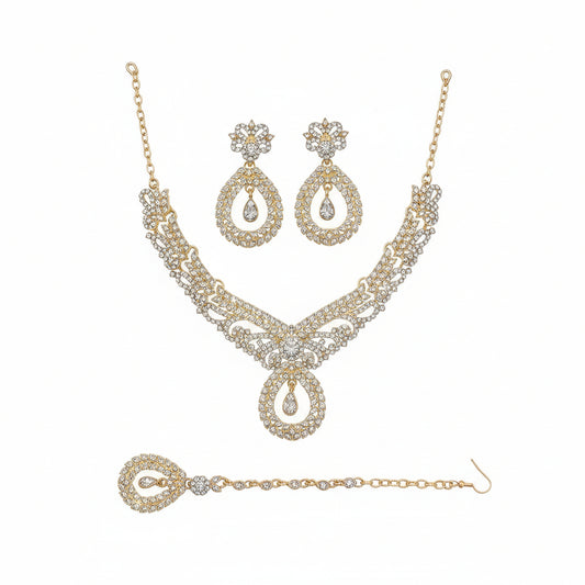 Indian Maang Tikka Bridal Jewelry Set | Choker Necklace & Earrings