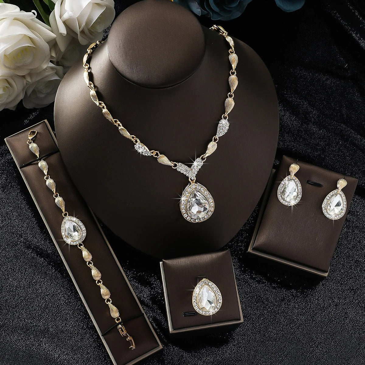 Droplet Necklace Earring & Bracelet Set | Bridal Jewelry