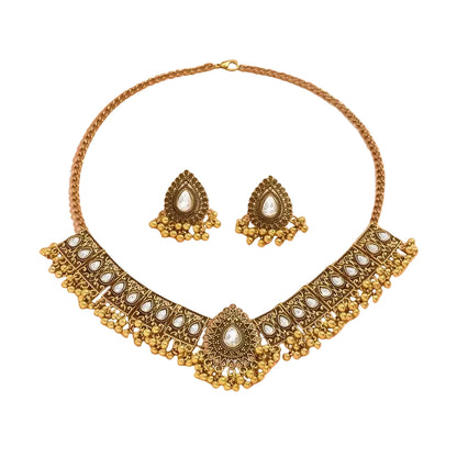 Indian Crystal Temple Choker Necklace & Earrings | Bridal Jewelry