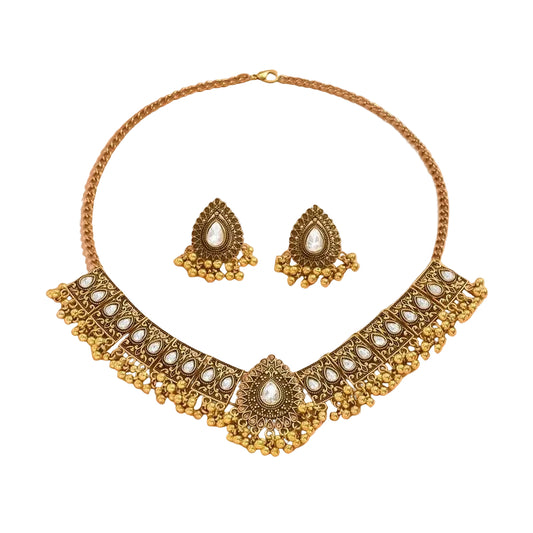 Indian Crystal Temple Choker Necklace & Earrings | Bridal Jewelry