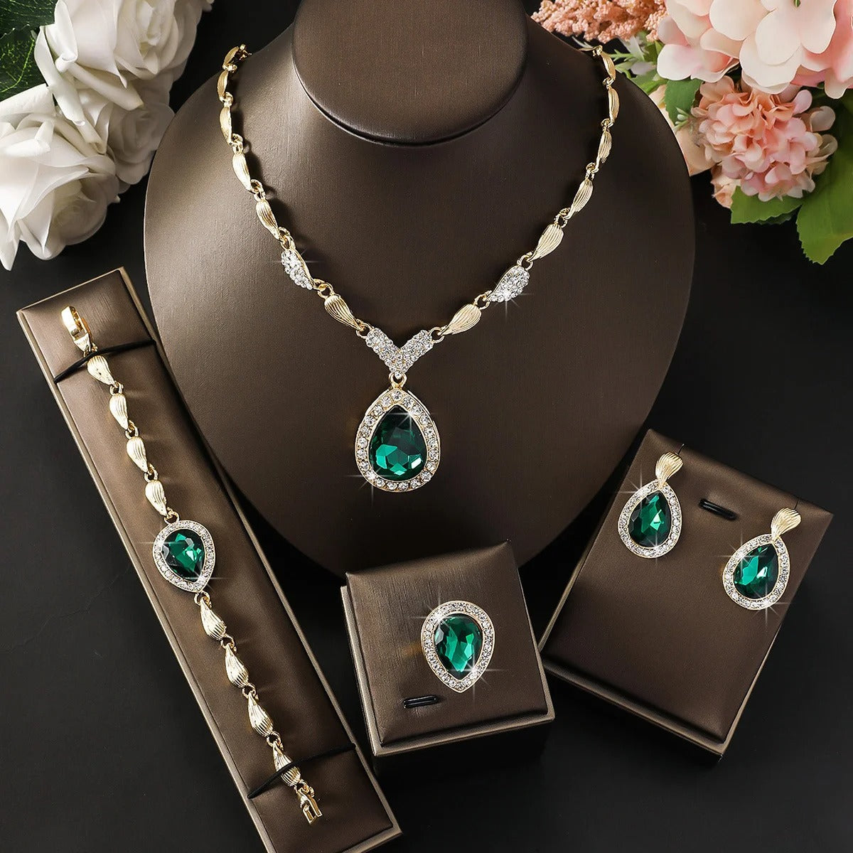 Droplet Necklace Earring & Bracelet Set | Bridal Jewelry