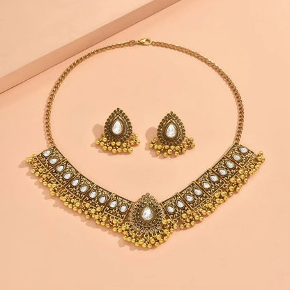 Indian Crystal Temple Choker Necklace & Earrings | Bridal Jewelry