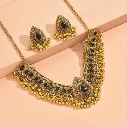 Indian Crystal Temple Choker Necklace & Earrings | Bridal Jewelry