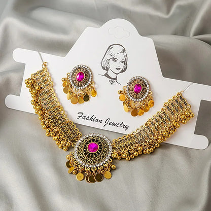Vintage Indian Gemstone Necklace & Earring Set for Women