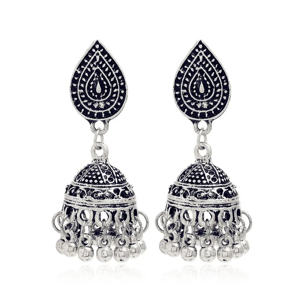 Indian Antique Jhumki Earrings | Silver Boho Ethnic Jewelry