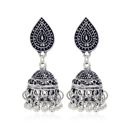 Indian Antique Jhumki Earrings | Silver Boho Ethnic Jewelry